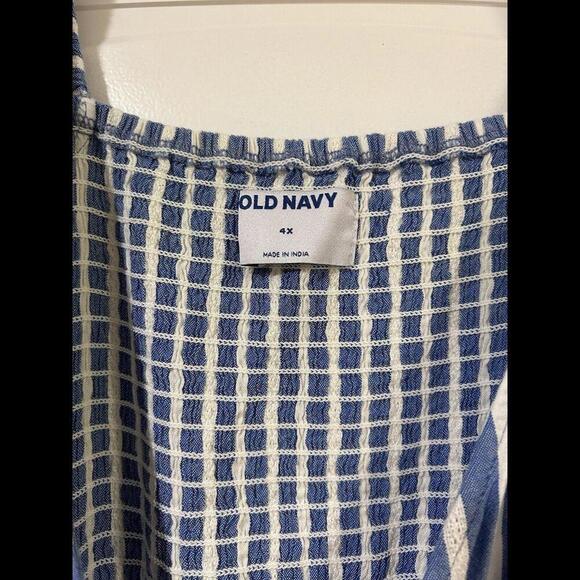 Old Navy Wrap Maxi Dress Womens 4X Blue Striped Puff Sleeve Side Tie Vacation - Picture 6 of 10